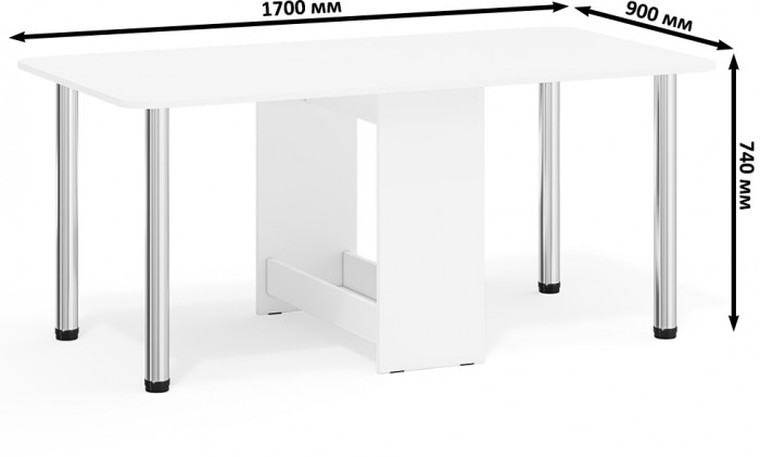 Стол-книжка обеденный МД-СО-04, белый шагрень/ножки хром