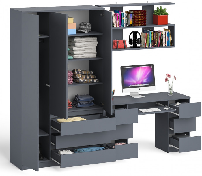 Мори компьютерный стол МС-2 + Шкаф МШ1200.1 + Полка 1200, графит