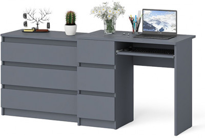 Мори компьютерный стол МС-6 левый + Комод МК800.1, графит
