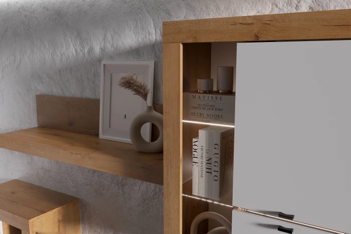 Прага Модульная Гостиная, вариант №1, вотан/Белый глянец