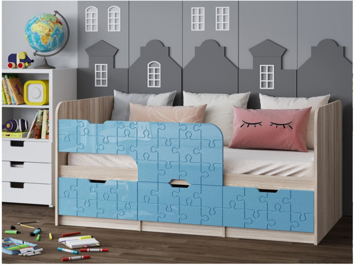 Детская кровать Юниор-9, 80х180 (Цитрус глянец, Ясень шимо светлый)