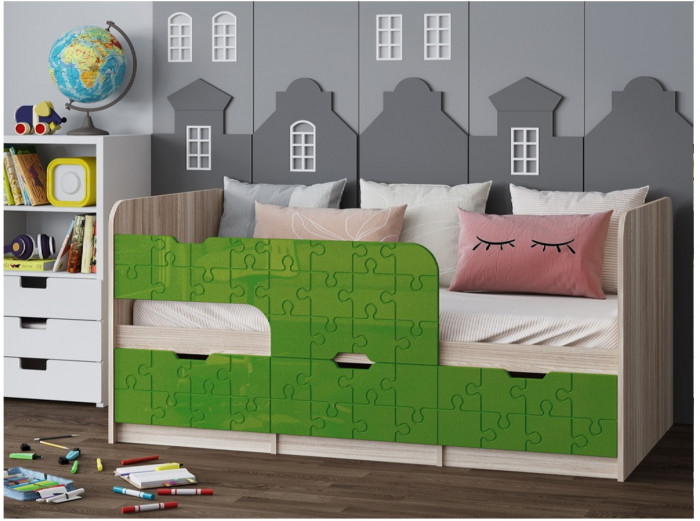 Детская кровать Юниор-9, 80х180 (Цитрус глянец, Ясень шимо светлый)