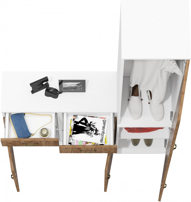 Лидер-8 Пенал МД 21Б + Тумба МД 3.15 + Тумба МД 3.15, цвет белый шагрень/крафт золото, ШхГхВ 120х37,5х190 см., универсальная сборка