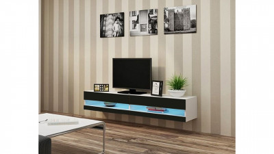 ТВ-тумба Виго открытая Черный 0190 / Белый Фасадный 0101 180*42*30 см, Черный, Белый Фасадный   Фиеста