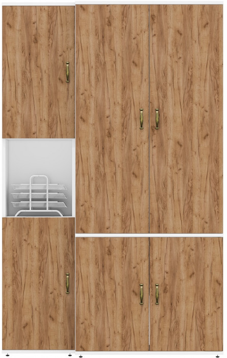 Лидер-8 Модуль Пенал + Шкаф МД 20Б, белый шагрень/крафт золото