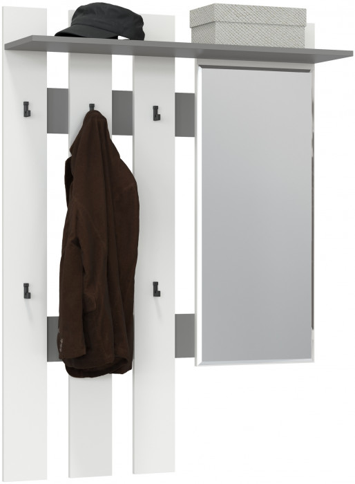 Лира ГК 2-3814граф/бел Вешалка с зеркалом, графит/белый