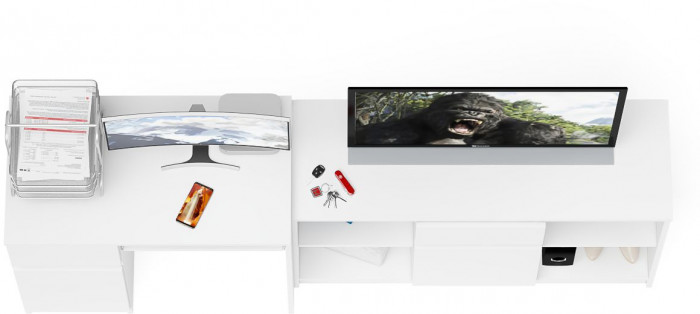 Мори компьютерный стол МС-1 левый + Тумба МТВ1204.1, белый