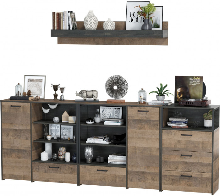 Трувор Гостиная 005, цвет дуб гранж песочный/интра, ШхГхВ 284х37х195 см., универсальная сборка