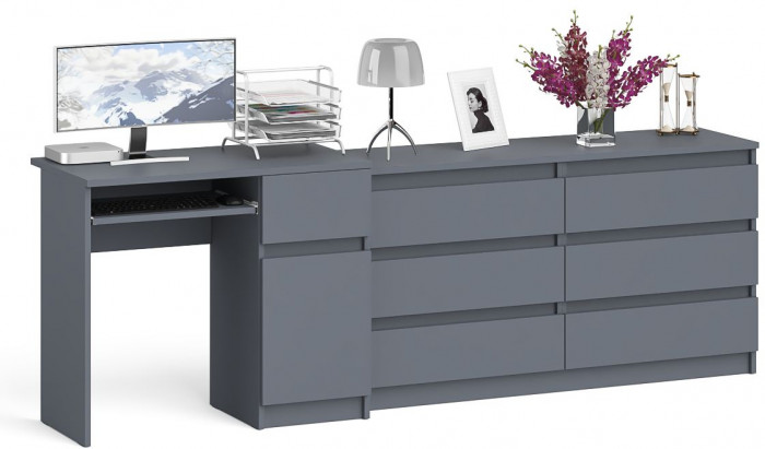 Мори компьютерный стол МС-1 правый + Комод МК1380.6, графит
