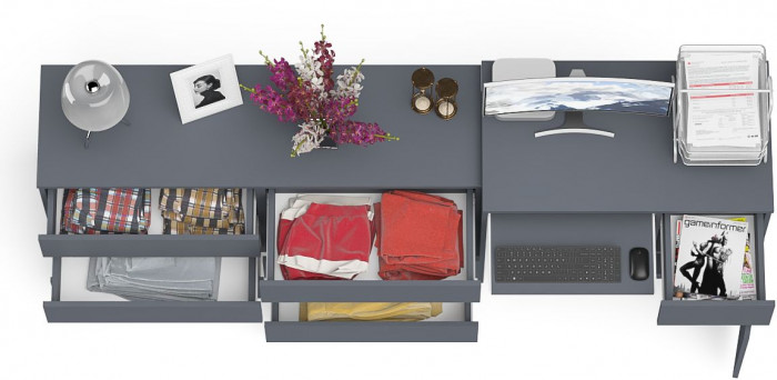 Мори компьютерный стол МС-1 правый + Комод МК1380.6, графит