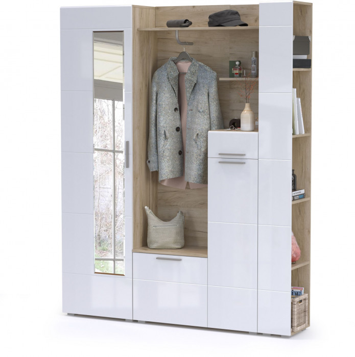 Лайн Прихожая № 08, цвет дуб крафт серый/фасады МДФ белый глянец, ШхГхВ 166,8х35,1х210 см., НЕ универсальная сборка