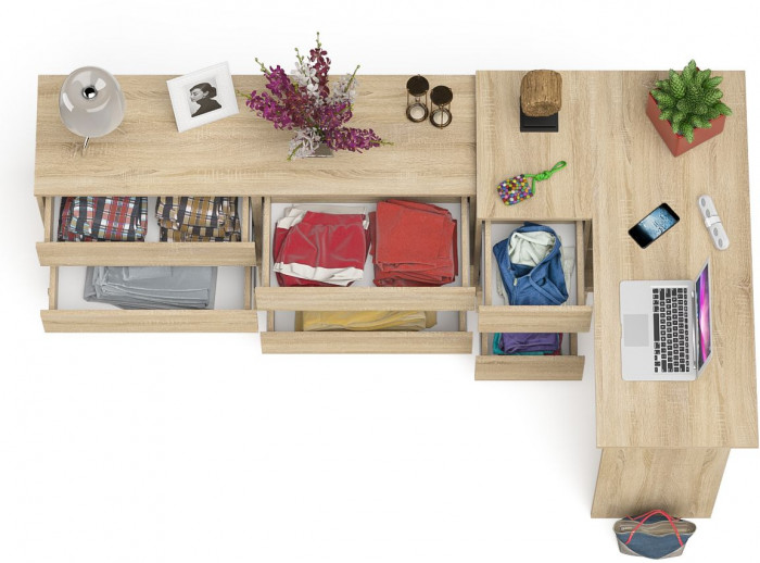 Мори компьютерный стол МС-16 левый + Комод МК1380.6, дуб сонома