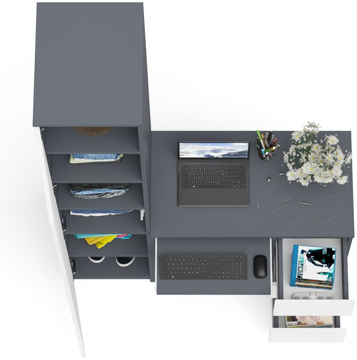 Мори компьютерный стол МС-6 правый + Пенал МШ400.1, графит/белый