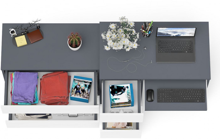 Мори компьютерный стол МС-6 левый + Комод МК800.1, графит/белый