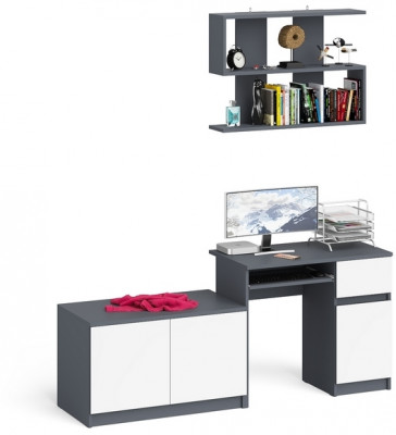 Мори Стол компьютерный МС-1 правый + Тумба МА900.1 + Полка 900, цвет графит/белый, ШхГхВ 180,4х50,4х209,6 см., НЕ универсальная сборка