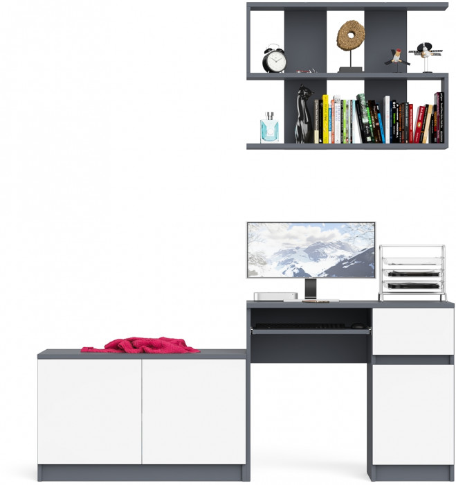 Мори Стол компьютерный МС-1 правый + Тумба МА900.1 + Полка 900, цвет графит/белый, ШхГхВ 180,4х50,4х209,6 см., НЕ универсальная сборка