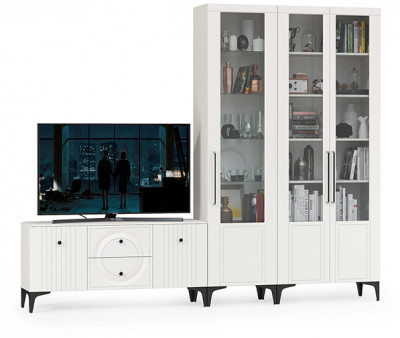 Валенсия Гостиная № 076, ЛДСП белый шагрень/МДФ белый шагрень