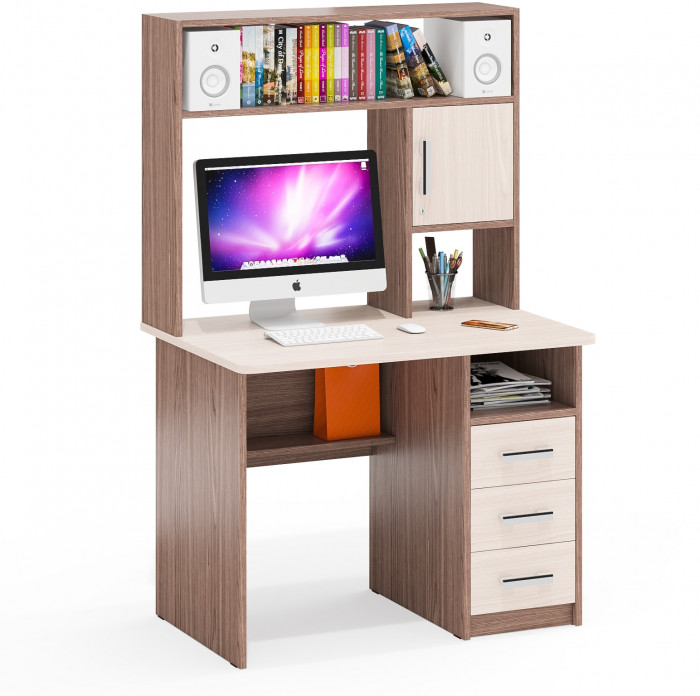 Стол компьютерный С-МД-СК9, цвет ясень шимо светлый/ясень шимо тёмный, ШхГхВ 102х70х160 см., ниша под монитор 65х70х57 см., НЕ универсальная сборка