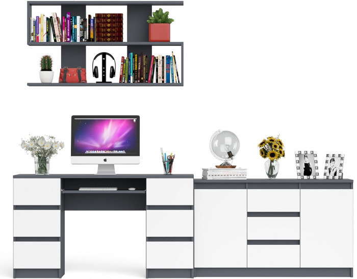 Мори компьютерный стол МС-2 + Комод МК1200.3 + Полка 1200, графит/белый