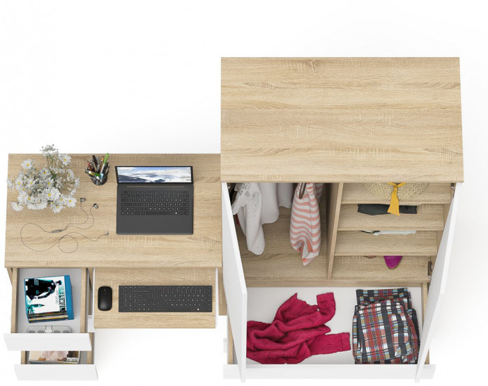 Мори Стол компьютерный МС-6 левый + Шкаф МШ900.1, цвет дуб сонома/белый, ШхГхВ 180,4х50,4х179,6 см., выдвижные ящики слева, НЕ универсальная сборка