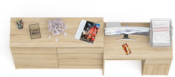 Мори компьютерный стол МС-1 правый + Комод МК1200.8, дуб сонома