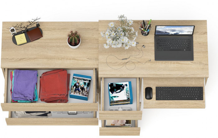 Мори компьютерный стол МС-6 левый + Комод МК800.1, дуб сонома