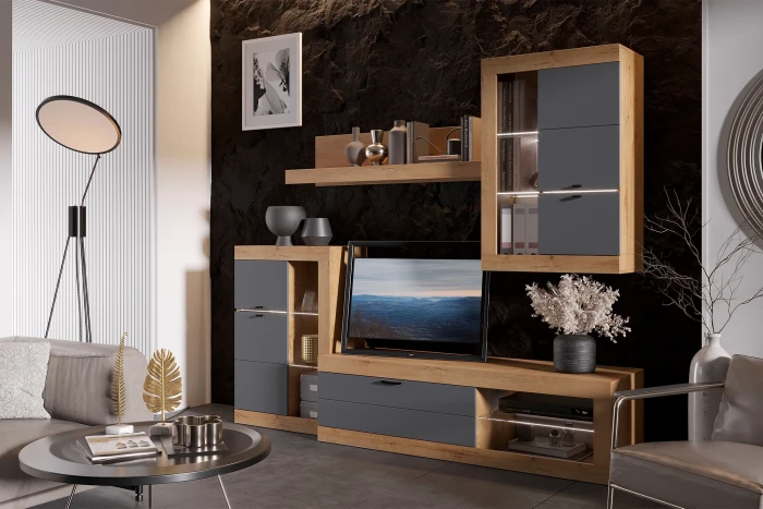 Прага Модульная Гостиная, вариант №1, вотан/Графит