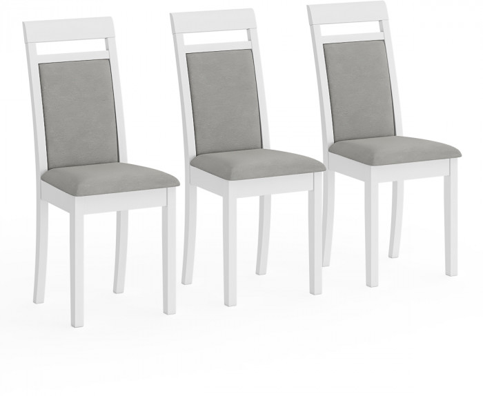 Три стула Мебель--24 Гольф-12 разборных, цвет белый, обивка ткань велюр серый 63, ШхГхВ 40х40х100 см., от пола до верха сиденья 47 см.(мягкая спинка)