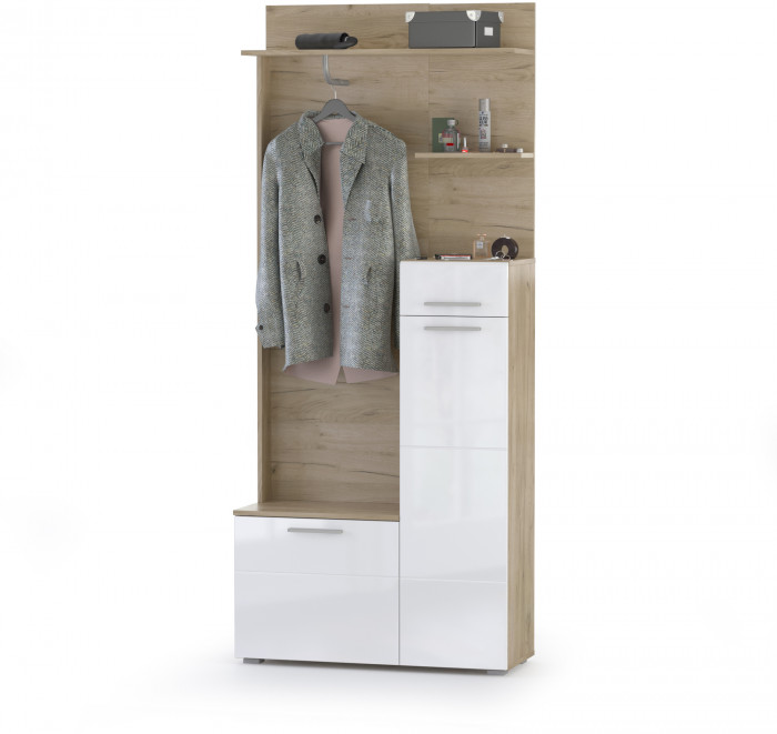 Лайн Прихожая № 10, цвет дуб крафт серый/фасады МДФ белый глянец, ШхГхВ 234,8х35,1х210 см., НЕ универсальная сборка