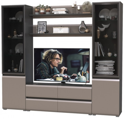 Сидней Комплектация № 068, цвет корпус: антрацит/фасады: МДФ веллюто капучино, ШхГхВ 229,9х41,3х205,2 см., ниша для ТВ 129х41х90 см., универс. сборка