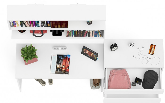 Мори письменный стол МСП1200.1 + Комод МК800.4 + Полка 1200, белый