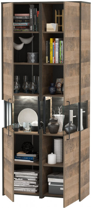 Трувор 13.205 Шкаф-пенал с витриной + 13.205 Шкаф-пенал с витриной, дуб гранж песочный/интра