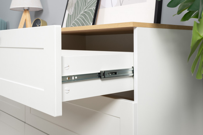 Остин 16.240 Комод, цвет белый шагрень/дуб крафт золотой, ШхГхВ 160,1х41,9х75,4 см. (шесть выдвижных ящиков)