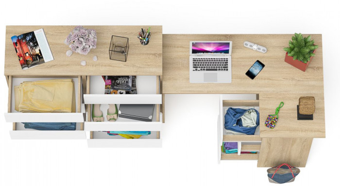 Мори компьютерный стол МС-16 правый + Комод МК1200.8, дуб сонома/белый