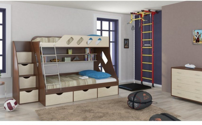 Детская двухъярусная кровать Дельта 20.01+23.02+25 (Кремовый, Белый)