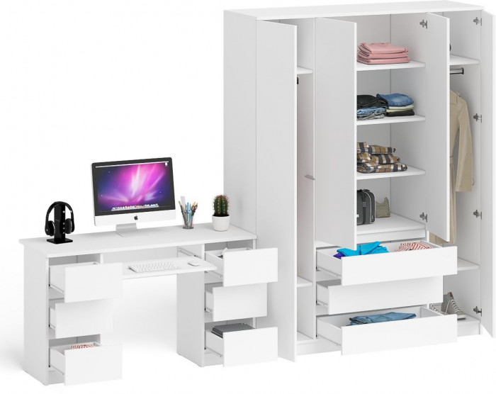 Мори Стол компьютерный МС-2 + Шкаф МШ1600.1, цвет белый, ШхГхВ 295,8х50,4х209,6 см., универсальная сборка