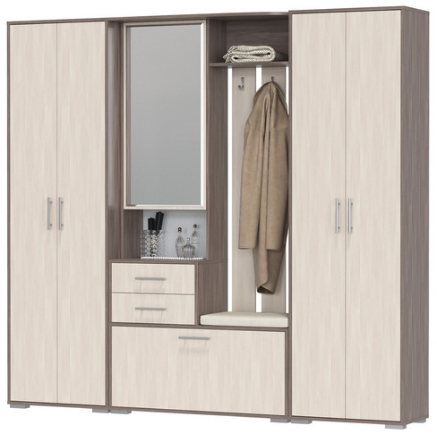 Прихожая Домино 4, цвет бодега тёмный/бодега светлый, ШхГхВ 220х36х202 см., универсальная сборка