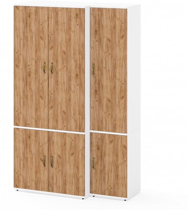 Лидер-8 Модуль Пенал МД 21Б + Шкаф МД 19Б, белый шагрень/крафт золото