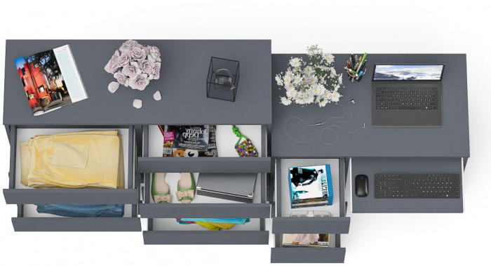 Мори компьютерный стол МС-6 левый + Комод МК1200.8, графит