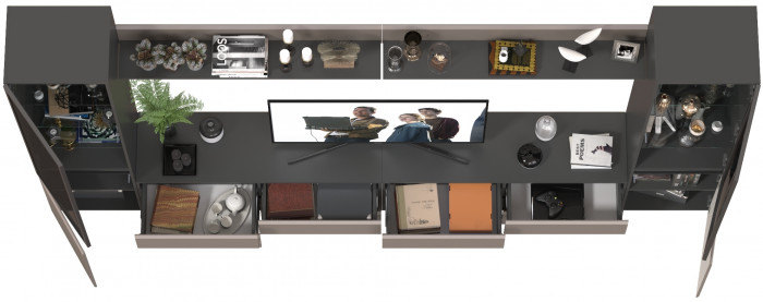 Сидней Комплектация № 103, цвет корпус: антрацит/фасады: МДФ веллюто капучино, ШхГхВ 359,8х41,3х205,2 см., универсальная сборка