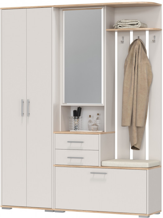 Прихожая 2-3430+2-3431дкз/к.с Домино - Комплект для прихожей, цвет дуб крафт золотой/кашемир серый, ШхГхВ 160х36х202 см., универсальная сборка