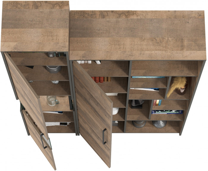 Трувор 13.205 Шкаф-пенал с витриной + 13.206 Шкаф-стеллаж, дуб гранж песочный/интра