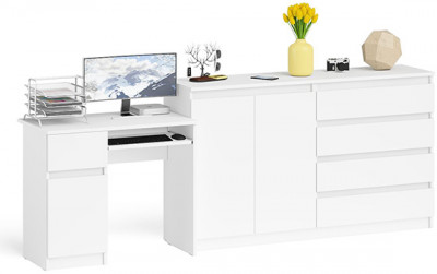 Мори компьютерный стол МС-1 левый + Комод МК1600.1, белый