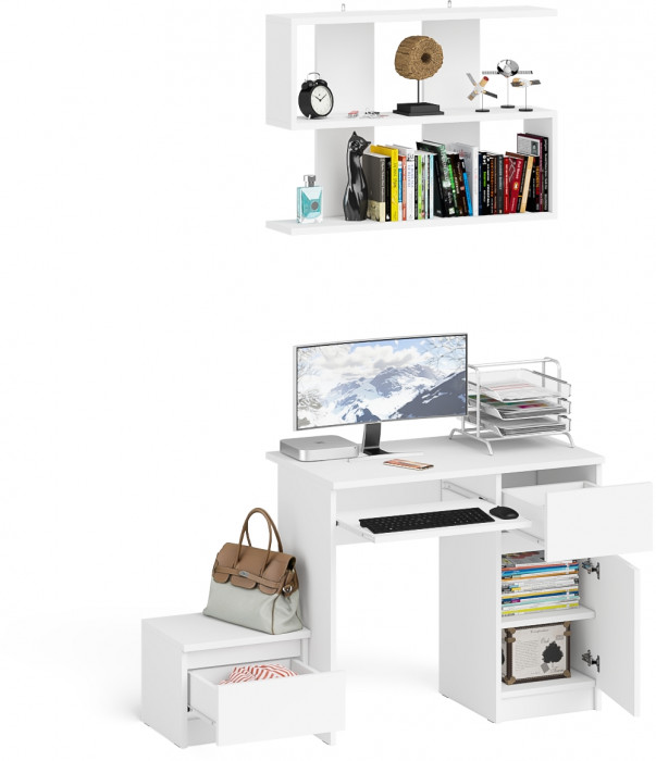 Мори компьютерный стол МС-1 правый + Тумба ТМП400.1 + Полка 900, белый
