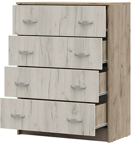 КМ 554 Бася ЛДСП комод 4 ящ. дуб крафт серый/дуб крафт белый