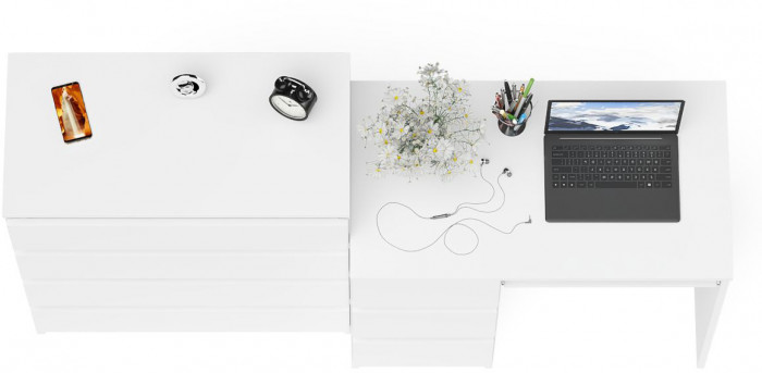 Мори компьютерный стол МС-6 левый + Комод МК800.4, белый