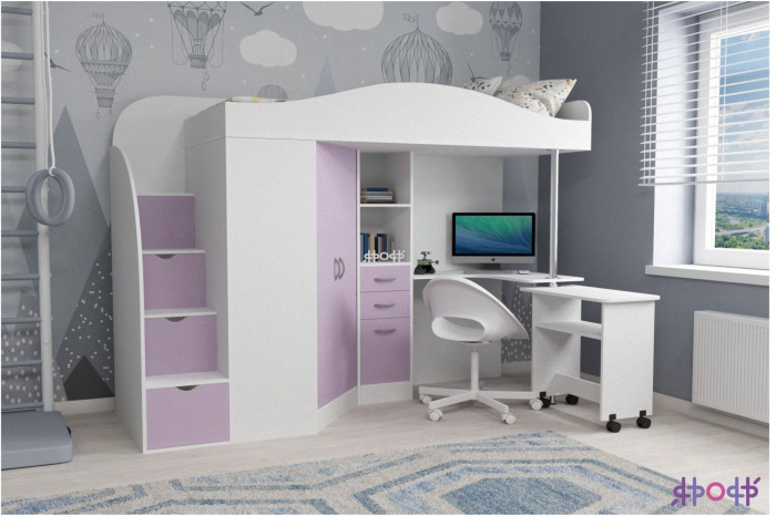 Кровать-чердак Юниор 4 (Венге/Белое дерево)