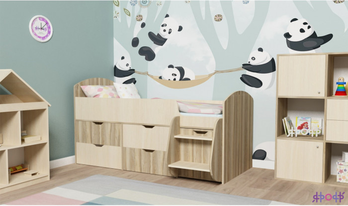 Кровать-чердак Малыш 7 (Белое дерево/Белое дерево)