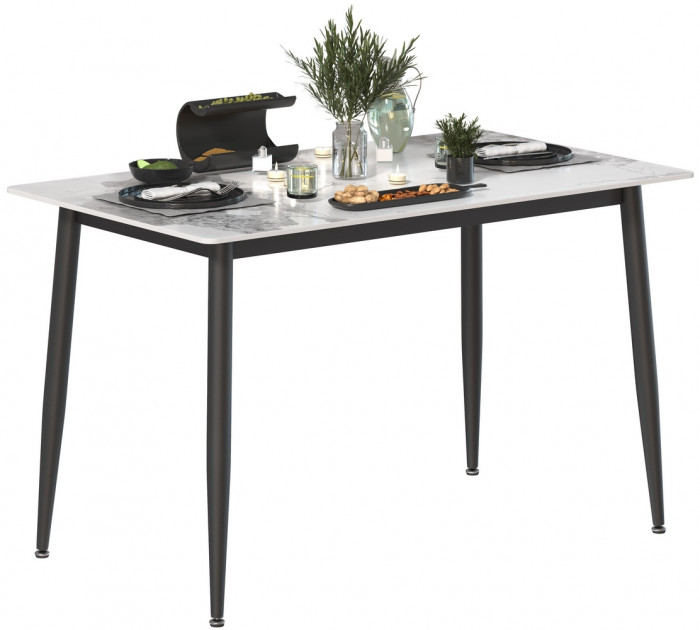 Обеденный стол Мебель--24 DT-27, цвет белый мрамор(глянцевая), ШхГхВ 120х70х75 см., столешница камень 10,5 мм., ножки металл, макс. нагрузка 80 кг.