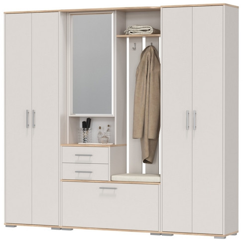 Прихожая Домино 4, цвет дуб крафт золотой/кашемир серый, ШхГхВ 220х36х202 см., универсальная сборка